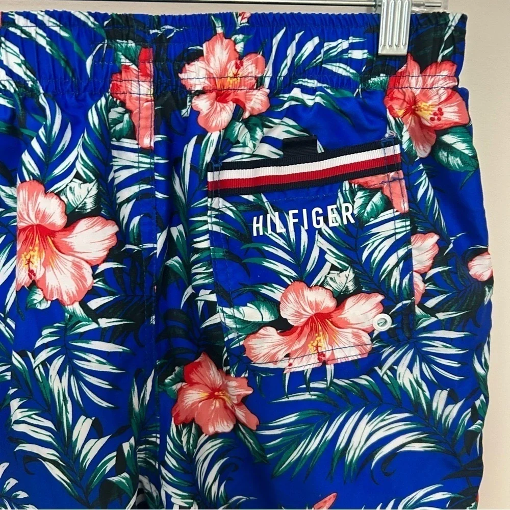Men's Tommy Hilfiger Hawaiian Print Blue Floral Swim Trunks Size Small